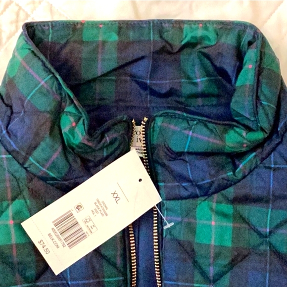 NWT Crown & Ivy Puffer Vest, Blue and green checker board with pink accent. XXL - Picture 2 of 8